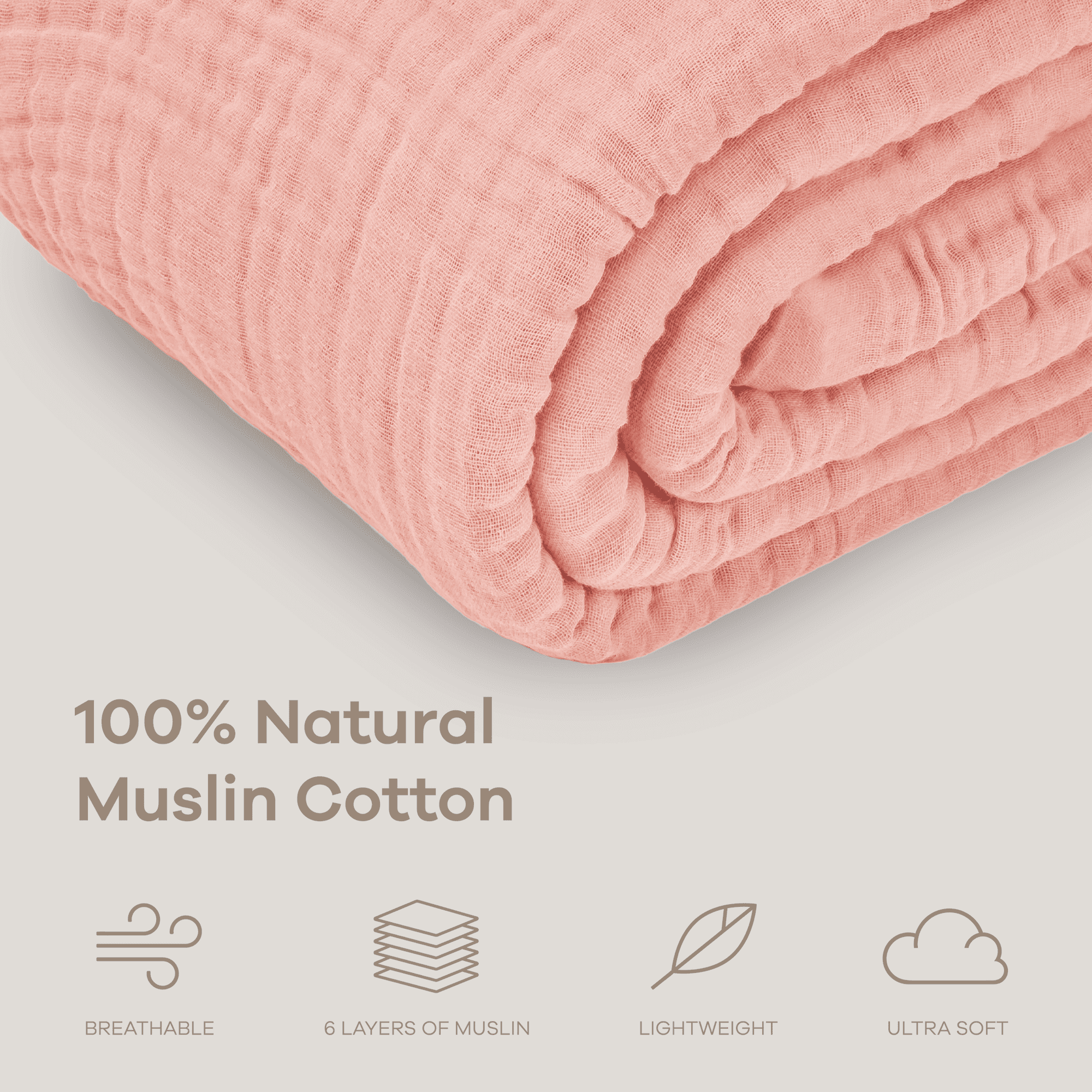 Comfy Cubs Muslin Blanket, Large 108” x 90”, 6 Layer Cooling Cotton Softness (Bold Blush, King)