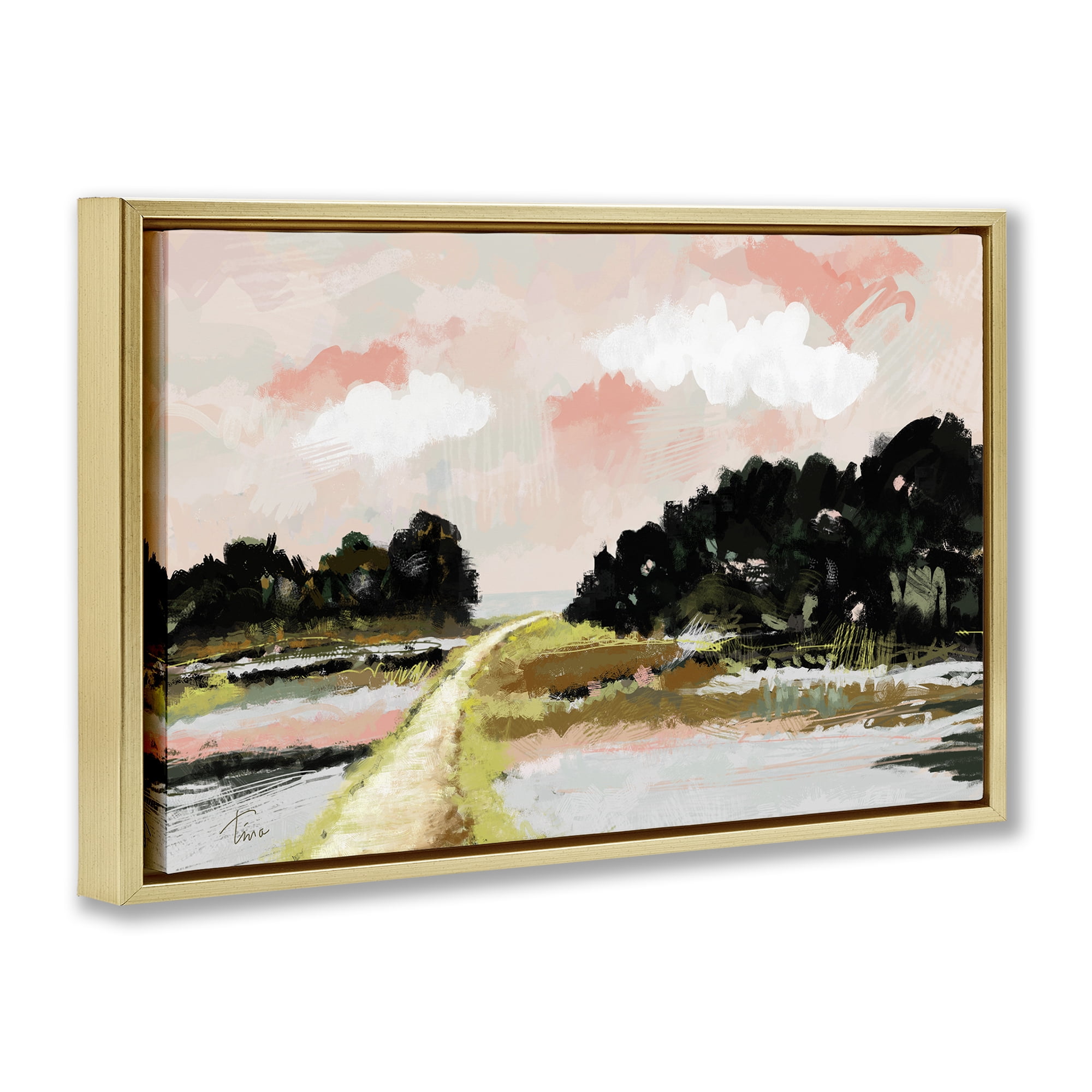 Stupell Industries Nature with Blush Sunrise Landscape & Nature Painting Gold Floater Framed Canvas Art Print Wall Art, 31 x 21