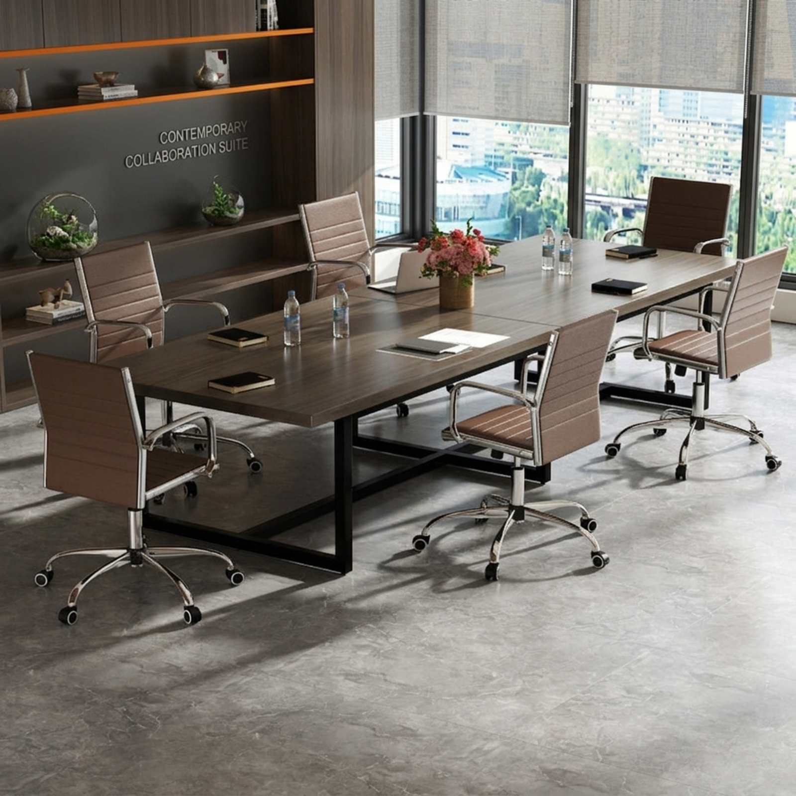 Furnibear Height Adjustable Office Chair Conference Room Chair with Rocking Backrest and Armrests for Home Office Desk Work, Brown