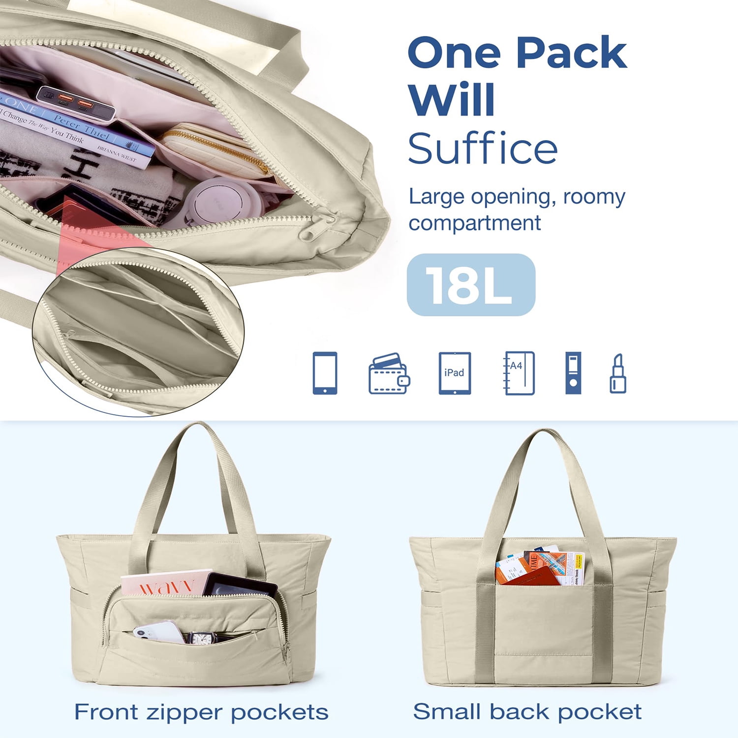Gynky Tote Bag for Women, Gym Bag Multi-Pocket Lightweight Duffel Bags Puffy Yoga Mat Bag with Compartments, Quilted Large Nurse Shoulder Handbag Yoga Bag Travel Duffle for Work Dance Sports