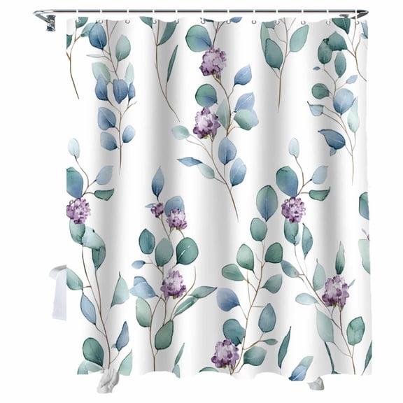 Shower Curtains Eucalyptus Leaves Bath Curtain Purple Flower Waterproof Bathroom Shower Curtain Set with Hooks Decoration 36 x 72 Inches