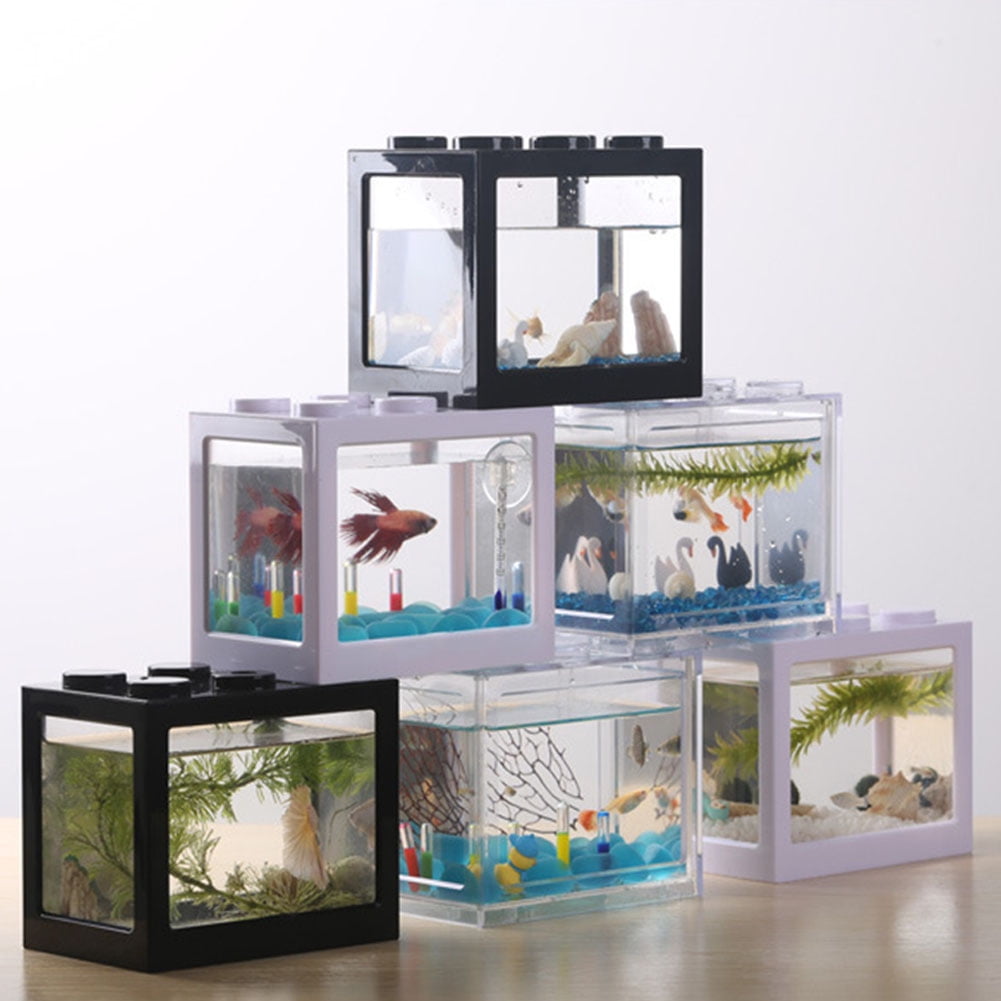Superposed Mini Aquarium Fishbowl For Rumble Fish Marimo Spider Marimo No Usb No Light Red Walmart Com
