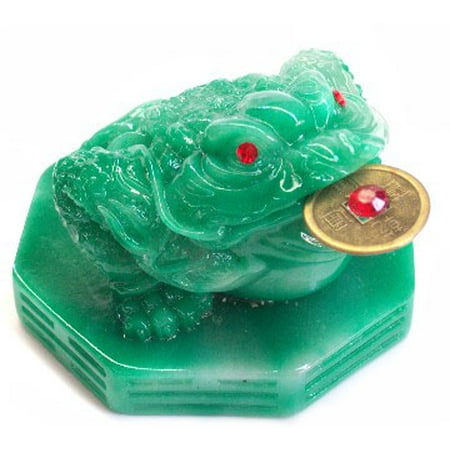 Feng Shui Green Money Frog Statue 3-legged Money Toad Figurine On Ba Gua