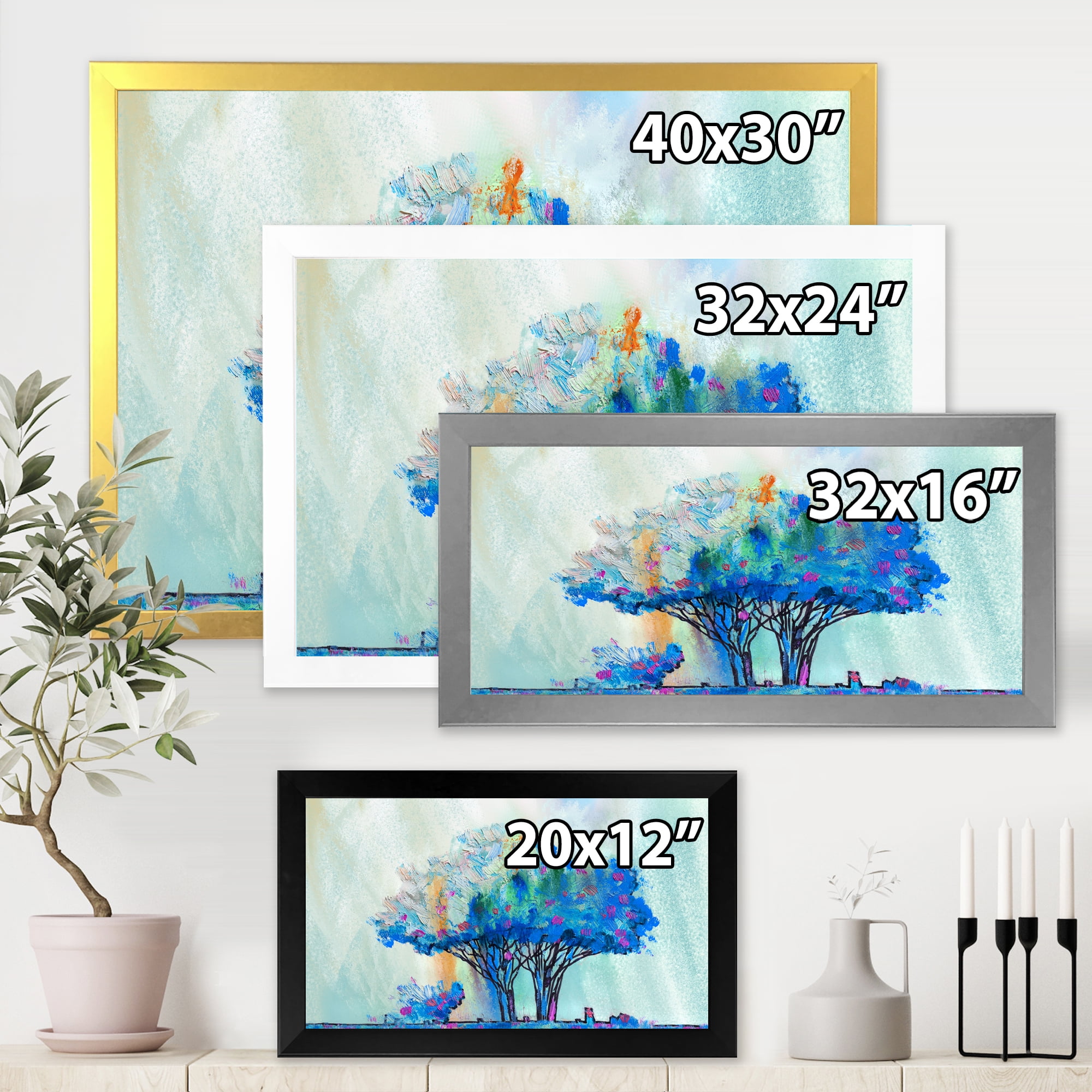Designart 'Blue Coloured Tree Abstract Impression I' Modern Framed Art Print
