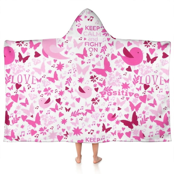 Pink Breast Cancer Hooded Bath Towel,50"x30" for Ages 3 To 12 Kids, Quick Dry Lightweight Soft Microfiber Hood Beach Towel Cover Up for Kids