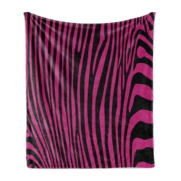 Pink Zebra Soft Flannel Fleece Throw Blanket, Animal Wilderness Pattern Jungle Mammal Fashion Boho Graphic, Cozy Plush for Indoor and Outdoor Use, 70" x 90", Hot Pink Black, by Ambesonne