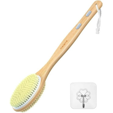Metene Bamboo Shower Body Exfoliating Brush, Bath Back Cleaning Scrubber with Long Handle, 1 Hook