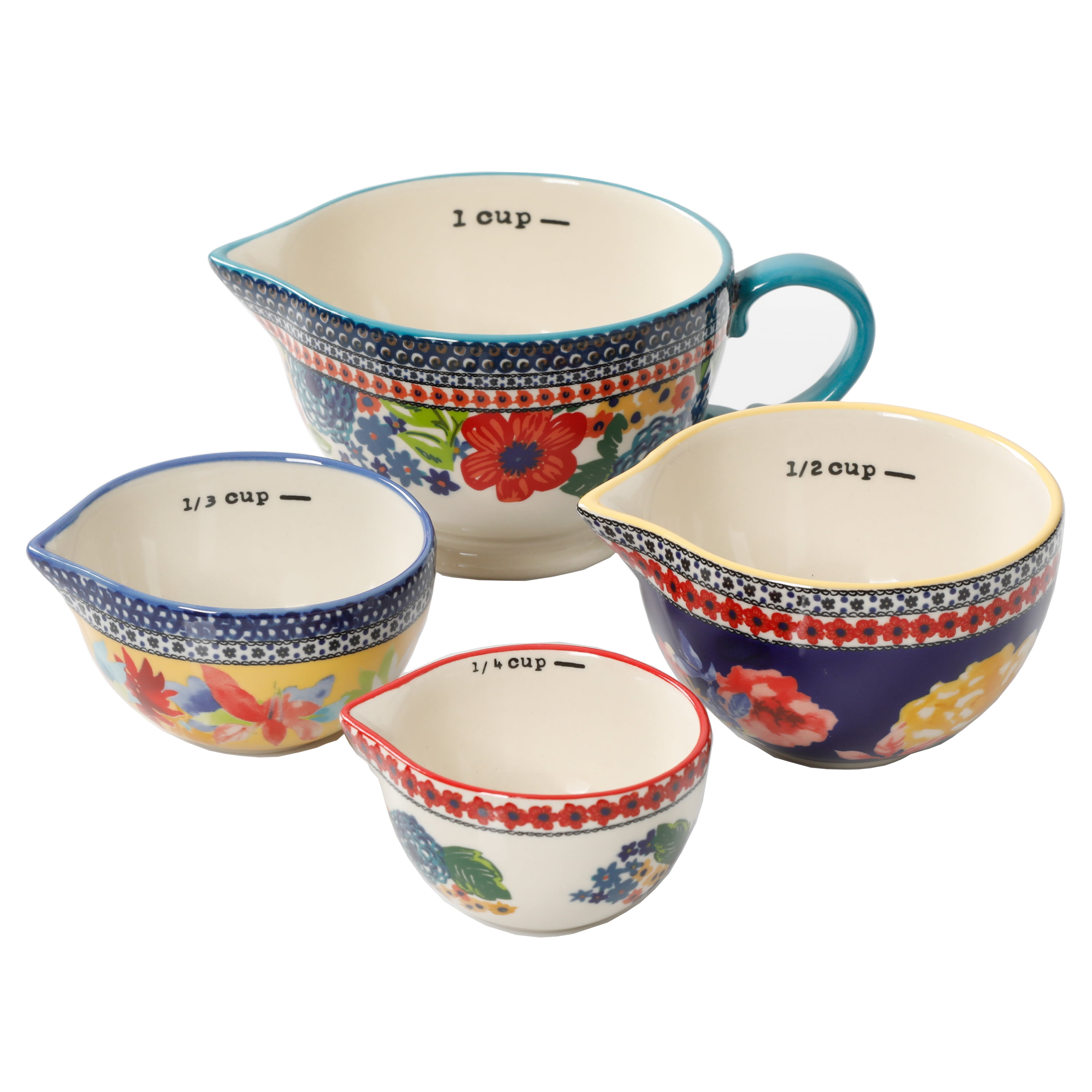The Pioneer Woman Measuring Cup Set of 4 Dazzling Dahlia Multi Floral  Stoneware