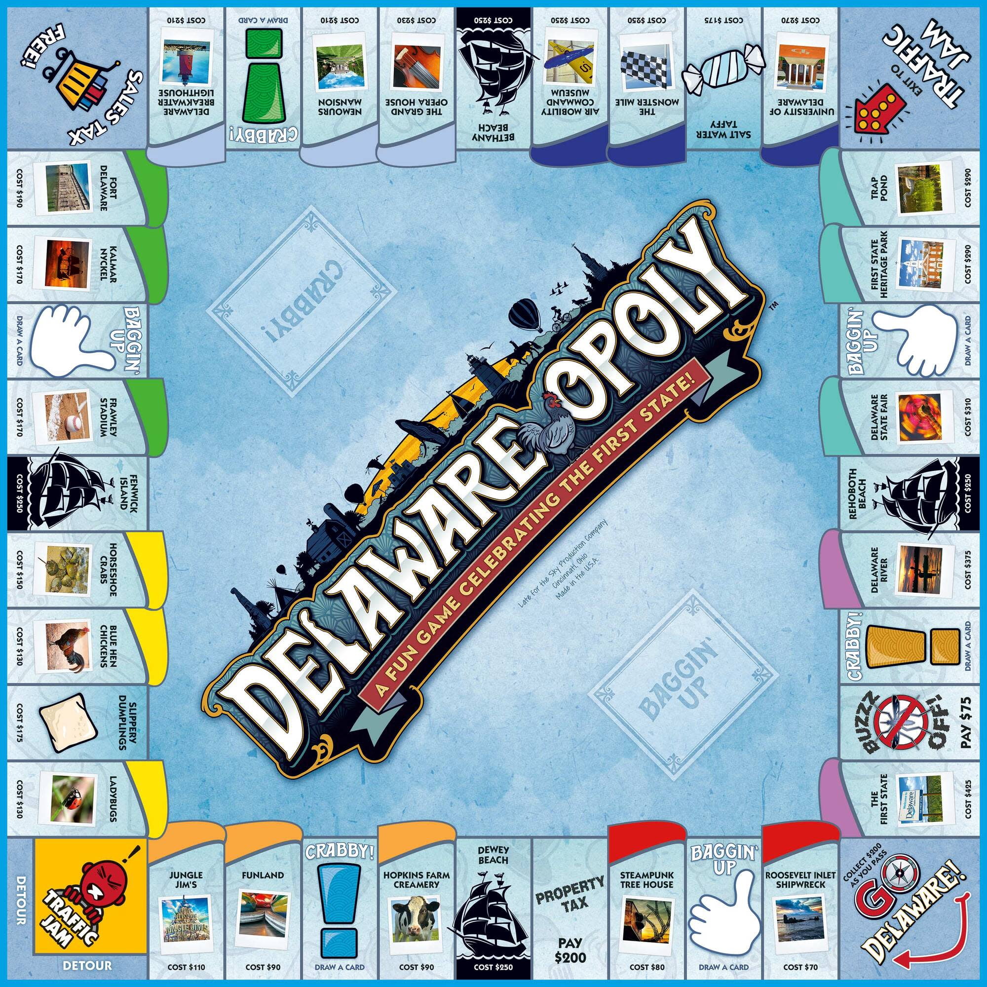Late For The Sky: Delaware-Opoly - State Themed Opoly-Style Board Game, Landmark Properties, Family Strategy, 2-6 Players, Traditional or 1hr Version