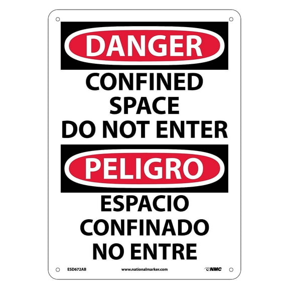 National Marker Confined Space Do Not Enter Bilingual 14X10 .040 Aluminum Danger Sign ESD672AB