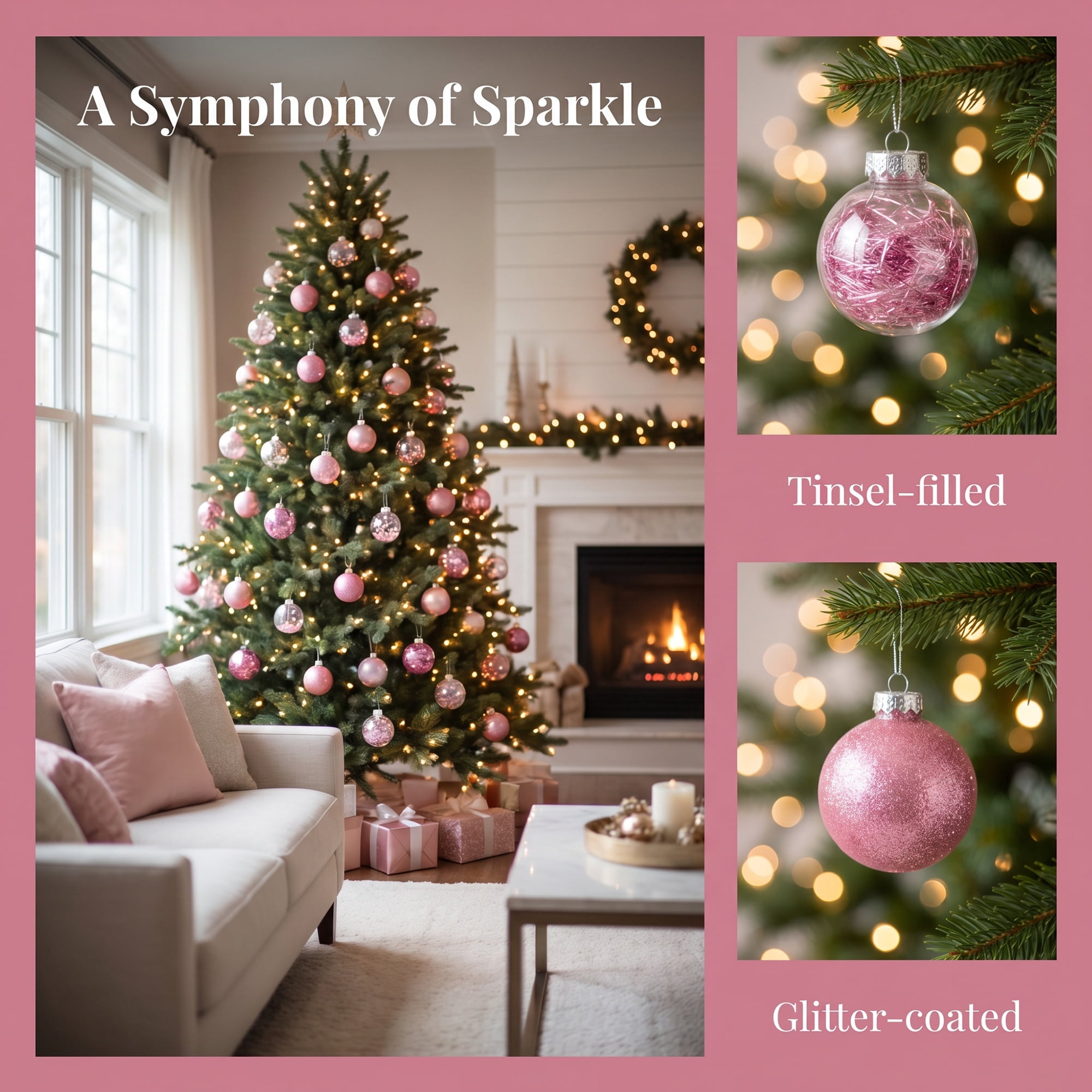 Unique Bargains Christmas Tree Ornaments - 24 Pack Baubles Shatterproof Balls Pink 2.4"