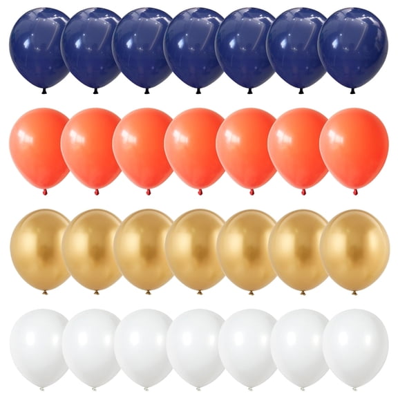 35pcs 12inch Navy Blue and Orange Balloons, Navy Metallic Orange White Latex Balloons Set for Space Basketball Birthday Baby Shower Wedding Graduation Party Decorations