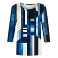 thumbnail image 4 of Womens Trendy 3/4 Sleeve Tops Geometric Colorblock Tshirts Summer Casual Crewneck Tees Tunic Blouse, 4 of 5