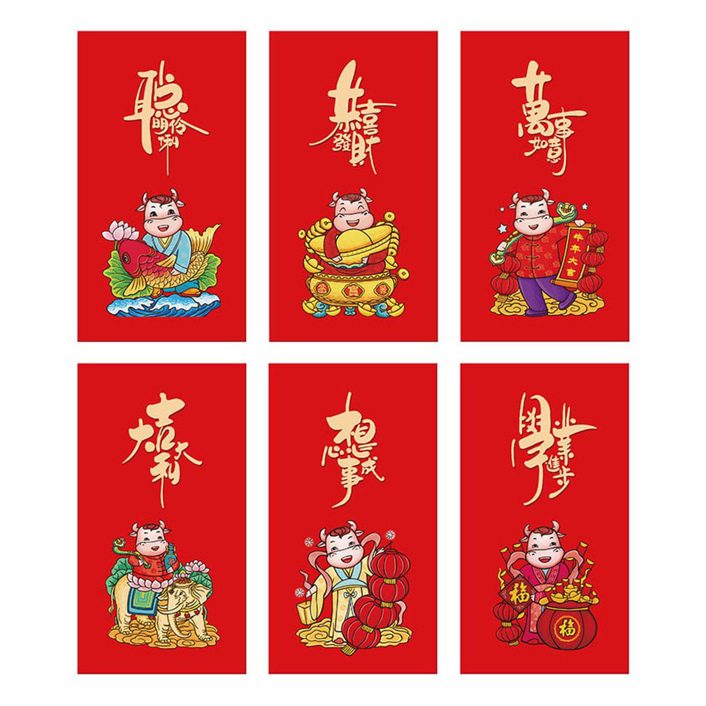 6pcs/set Cute Cartoon Cattle Spring Festival Red Envelope Best Wishes Lucky  Money New Year's Red Envelope