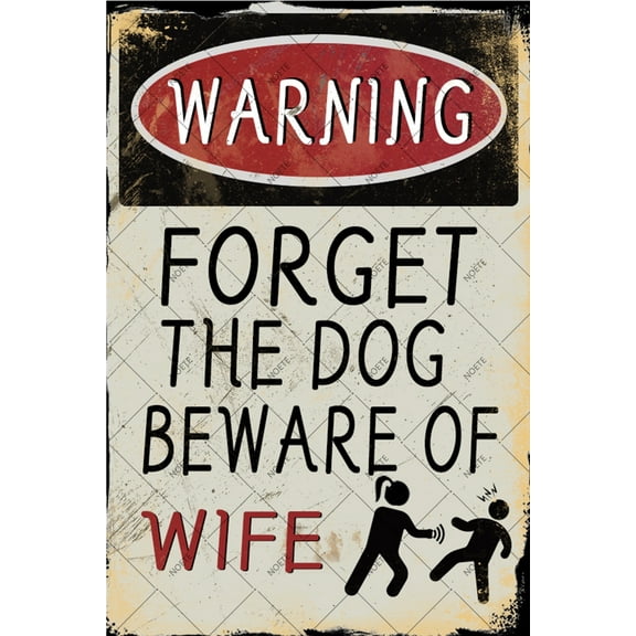 Noete Vintage Tin Garage Signs 12x16 Inch Humorous "Forget the Dog Beware of Wife" Wall Art for Man Cave, Office, Bar & Home Decor