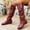 Brown, variant on Women's Round Toe Low Heel Knee High Boots PU Leather Slouchy Slip on Comfortable Plus Size Fall Winter Boots for Casual Outdoor Wear White