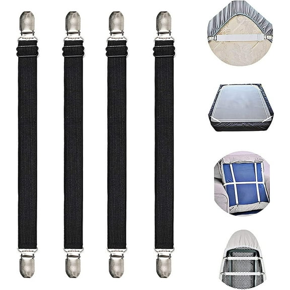 Bed Sheet Clips, Adjustable Sheet Fasteners Holder Straps and Suspender Gripper, Clamps Short Long Style Elastic Fasteners Bands Suit for Mattress, Sofa, Couch, Recliner Sheets (Black Short)