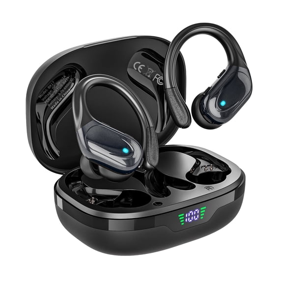 TRAUSI Wireless Earbuds, Sports Bluetooth Headphones, 80Hrs Playtime Ear Buds with LED Power Display, Noise Canceling Headset, IPX7 Waterproof Earphones for Workout/Running (Black)