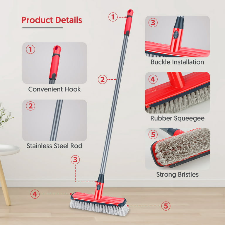 Superio Deck Scrub Brush with Long Handle 48 Inches, Heavy Duty Stiff  Bristles Grout Scrubber with Scraper - Cleans Hot Tub, Swimming Pool,  Granite