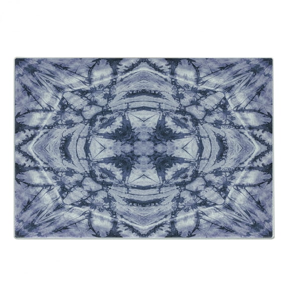 Abstract Cutting Board, Modern Form Generated by Resisting Twisting Fractal Saturated Effects, Decorative Tempered Glass Cutting and Serving Board, Small Size, Lavender Blue Indigo, by Ambesonne
