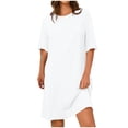 thumbnail image 1 of biudgviw Robe T-Shirt pour Femmes Printemps Été Manches Mi-Longues Col Rond Longueur Genou Tunique Robe Midi Ample, 1 of 7