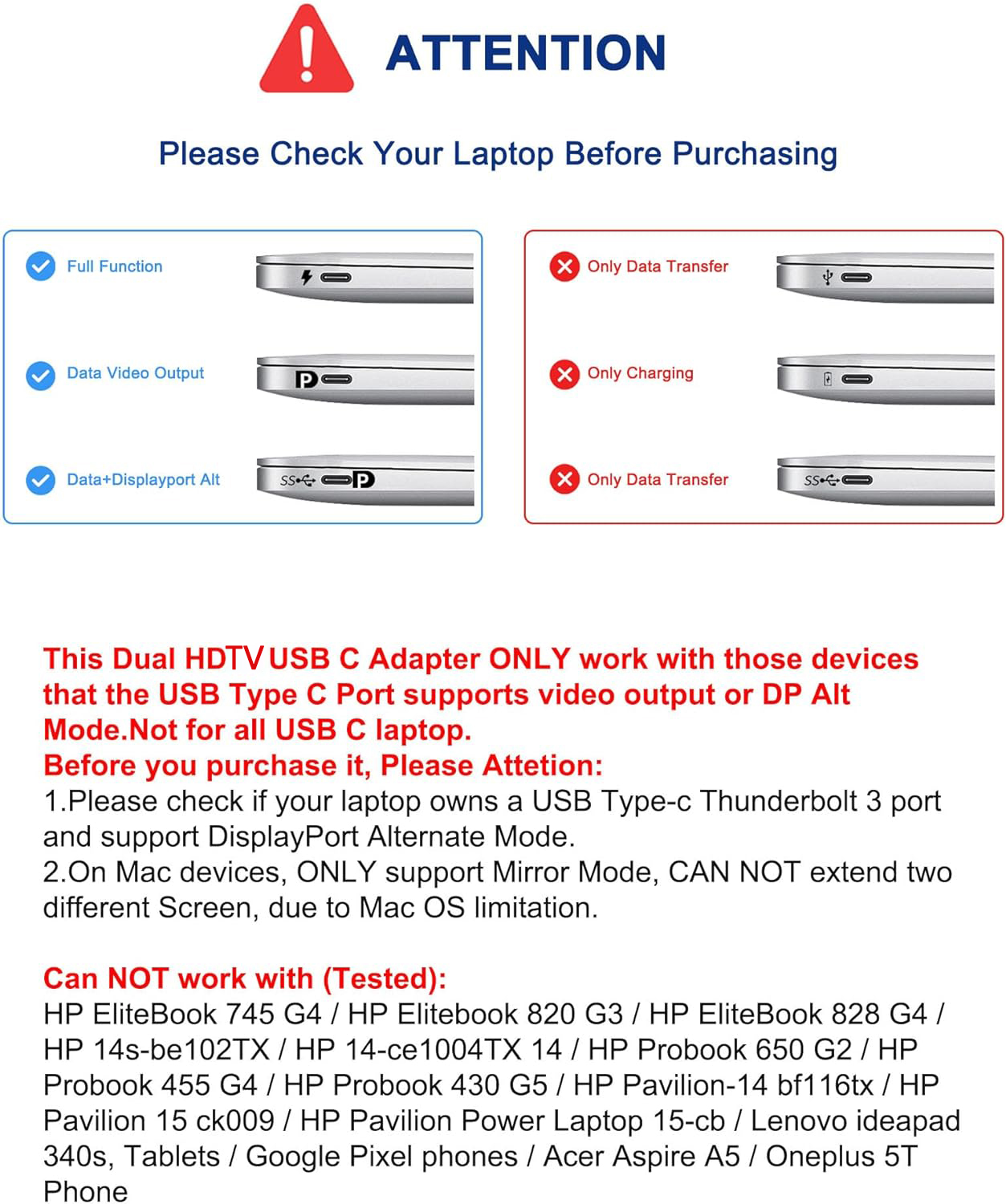 Duomigo USB-C Dual HDMI Adapter, 4K Support photo 3