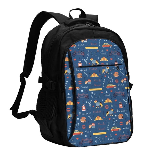 Fotbe French Bulldog Dog In Beret Mochila con Estampado y Puerto USB para Hombre y Mujer, Mochila Antirrobo, Mochila de Viaje, Mochila Escolar, Mochila Universitaria