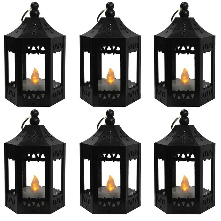 Set of 2 Mini Plastic Lantern w/ LED Pillar by Bright Bazaar 