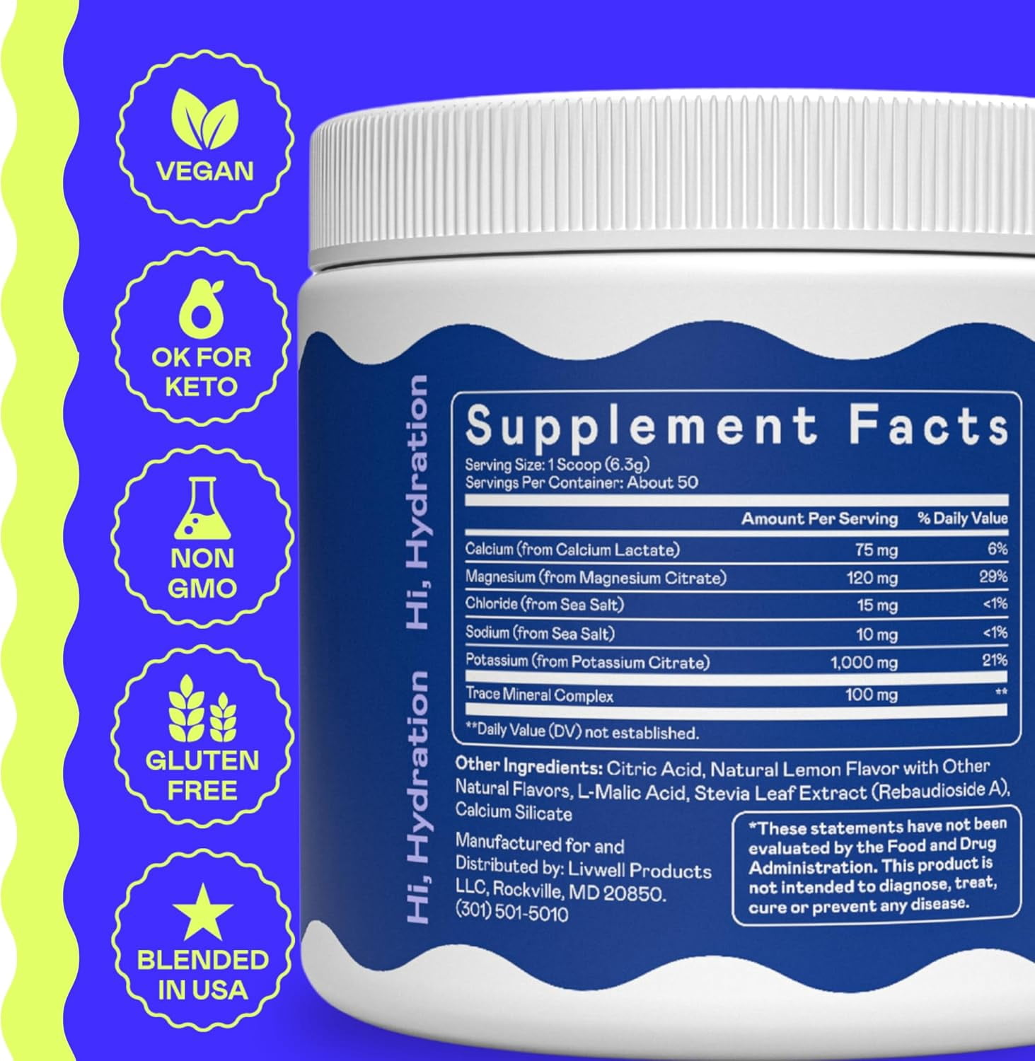 Hi-Lyte Keto K1000 Electrolyte Powder | Lemonade | Hydration Supplement Drink Mix | Boost Energy & Beat Leg Cramps | No Maltodextrin or Sugar | 50 Servings