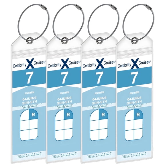 Celebrity Cruise Luggage Tag Holders [4 Pack] – Waterproof, Durable Plastic with Steel Loops – Fits All Celebrity Ships for Cruising in 2026, 2027 and 2028