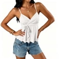 thumbnail image 3 of Women's Babydoll Tops Sleeveless V Neck Peplum Crop Wrap Top Cute Summer Tie Front Camisole, XL, 3 of 5