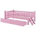 thumbnail image 5 of SESSLIFE Twin Platform Bed with Guardrail and 2 Drawers, Kid Bed Frame with Fence Railings, No Box Spring Needed, Solid Wood Slats Supported Bed for Children (Pink), 5 of 6
