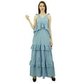 thumbnail image 1 of Bimba Sexy Summer Spaghetti Strap Sundress V-Neck Casual Ruffle Long Maxi Beach Dress, 1 of 9