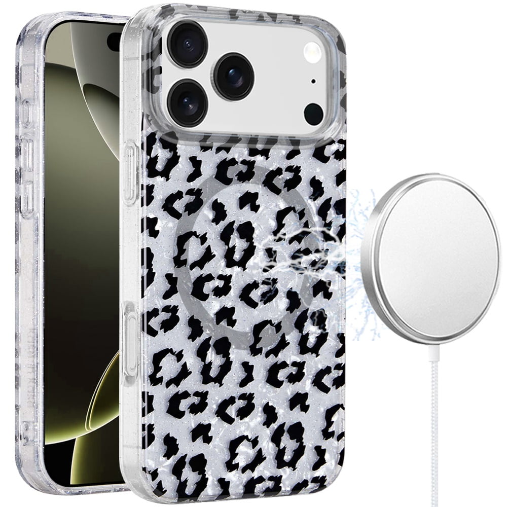 For iPhone 17 Pro Max [Magnetic] Double Layer Design IMD Case - Silver Leopard