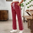 thumbnail image 5 of XFLWAM Baggy Sweatpants for Women Drawstring Elastic High Waist Wide Leg Pants Lightweight Loose Fit Track Pants Trousers with Pockets Red L, 5 of 8