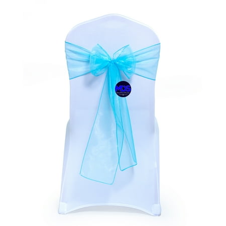 

mds Pack of 100 Organza Chair Sash Bow Sashes for Wedding Decoration -Terquoise