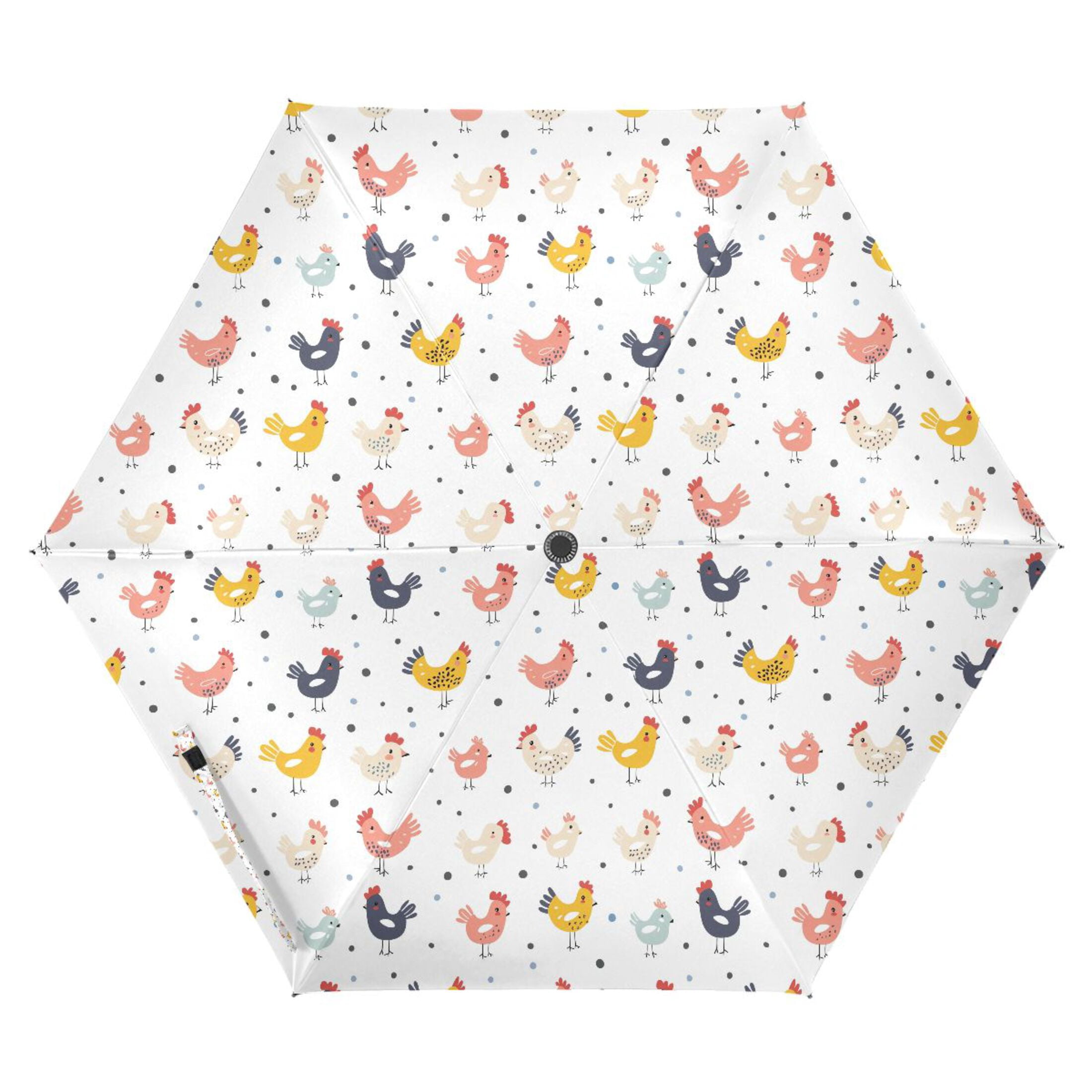 Cute Chicken and Dots Compact Sun Umbrella Windproof Travel Umbrellas for Rain Strong Portable UV Protection