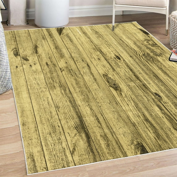 Rustic Decorative Rug, Wall Wooden Texture Background and Antique Timber Furniture Print, Quality Carpet for Bedroom Dorm and Living Room, 6 Sizes, Earth Yellow, by Ambesonne