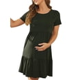 thumbnail image 4 of Biekopu Pregnant Women Dress, Solid Color Short Sleeve Round Neck Double Layer Breastfeeding Dress, 4 of 6
