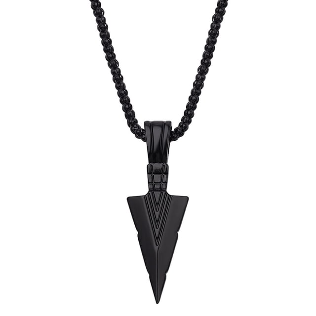 Collar con punta de lanza de aleación para hombre, personalizado y creativo, cadena con ondas de agua negras, diseño geométrico