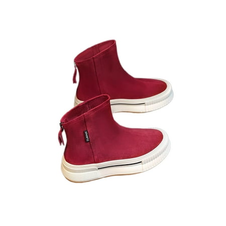 

GENILU Ladies Breathable Casual Booties Zipper Platform Boot Formal Anti Slip Wine Red 7