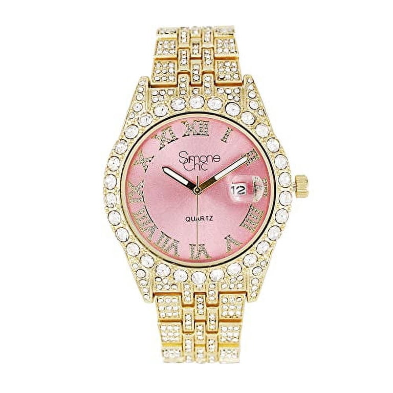 Women\'s Pink Colorful Roman Numerals Fashion Analog Waterproof Wrist Watch Roma White Roman Numeral Dial Leather Watch for Women Golden  main image 3