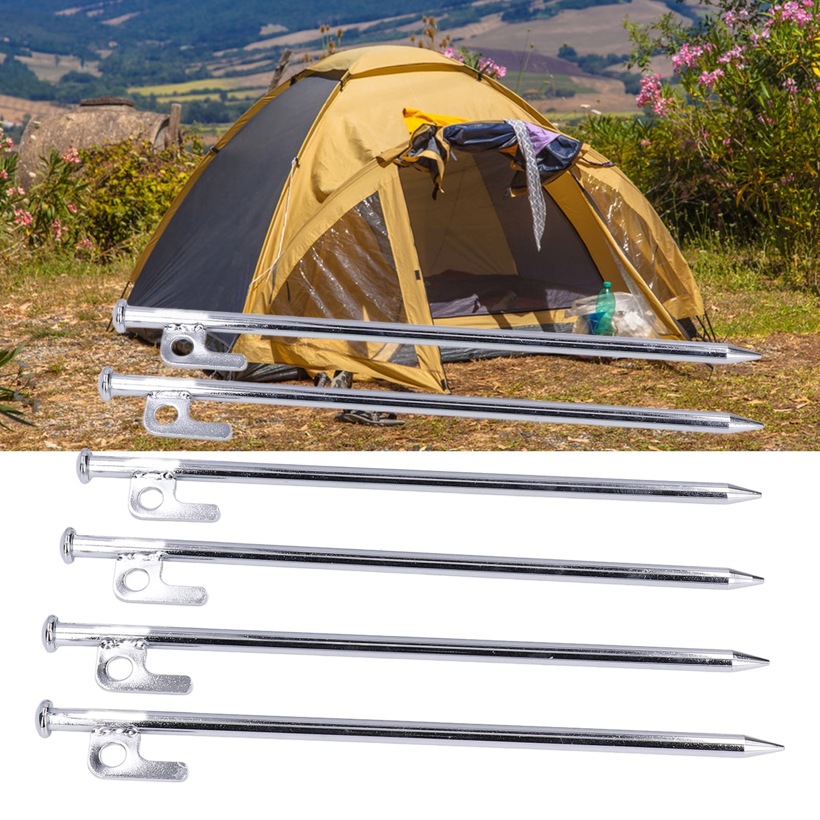 LAZIOEGR 6Pcs Heavy Duty Tent Stakes Pegs 11.8 Inches / 300 mm Carbon Steel Camping Pegs for Outdoor Hiking Backpacking Pitching Tents Anti Dropping Good Fixability Flat Head Design