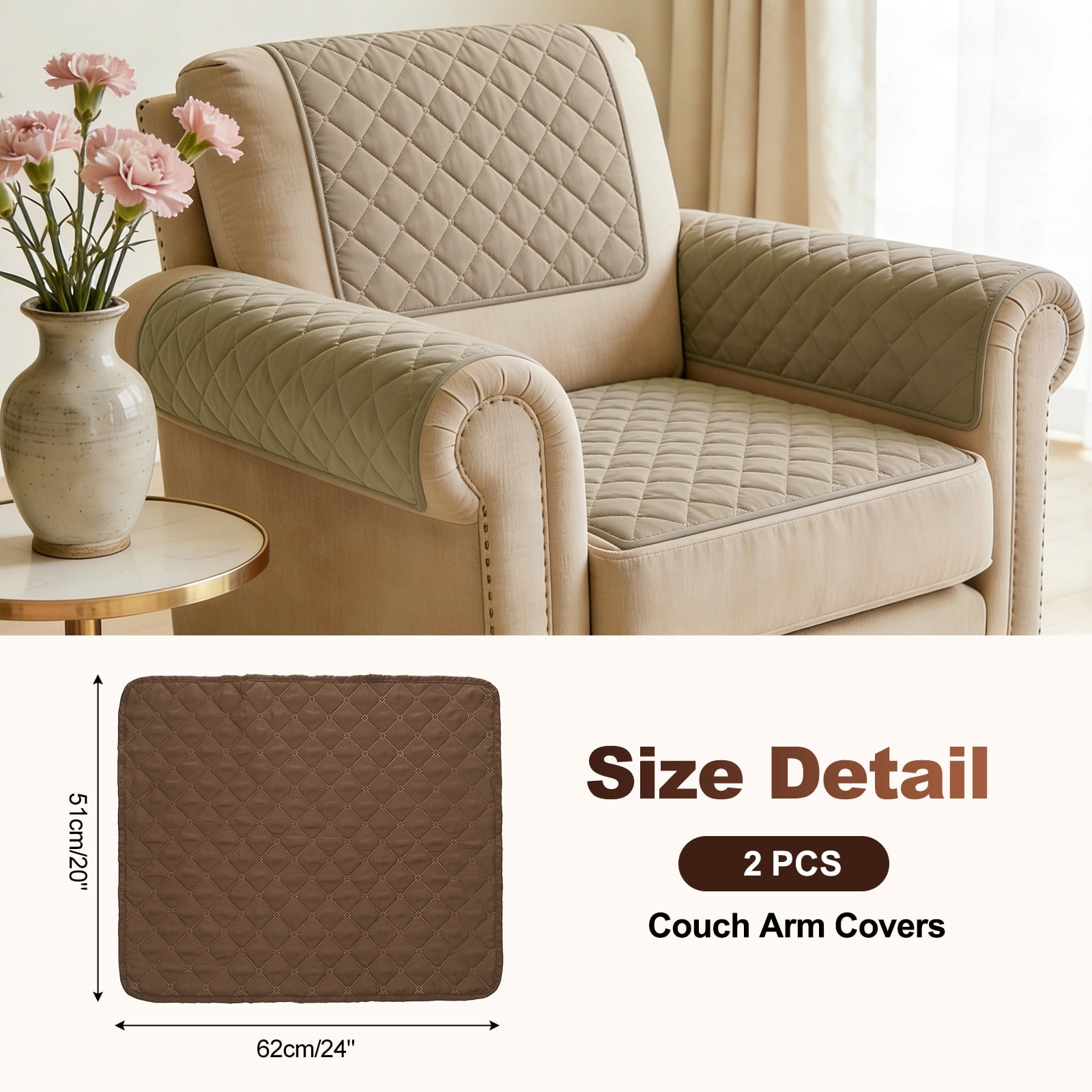 Uxcell 2 Pack Couch Arm Covers, 24" x 20" Waterproof Armrest Cover for Sofa, Non-Slip Chair Arm Covers Protector, Headrest Cover, Dark Brown