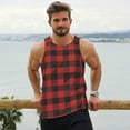 thumbnail image 6 of Pofeuu Red Black Plaid Print Men's Workout Tank Tops Sleeveless Muscle Gym Shirt Quick Dry-Small, 6 of 7