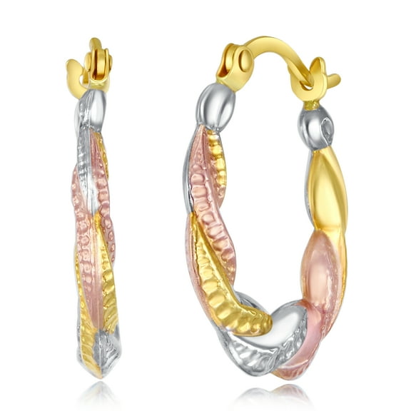 Wellingsale Ladies 14k Tri 3 Color Gold Polished Oval Twist Fancy Hoop Earrings (17 x 14mm)