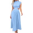 thumbnail image 2 of Dresses for Women 2024 Clearance Fashion Women Summer Solid Hollow Out Casual Mini Dress Sleeveless Round Neck Dress, 2 of 4