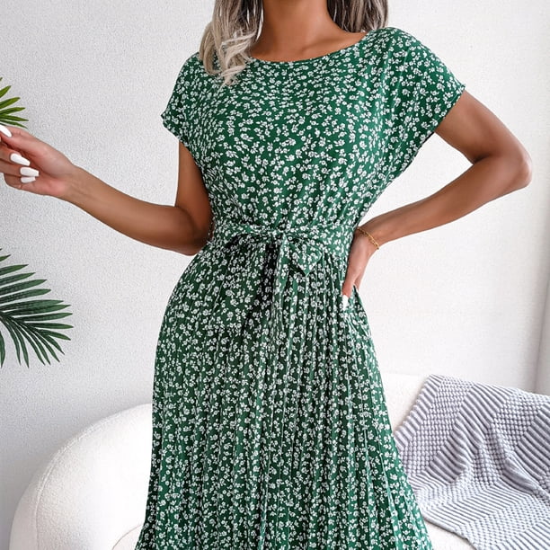 Vestido De Mujer Vestido de primavera y verano para mujer, elegante vestido floral para fiesta (verde XL) Ygjytge para Mujer Verde T M