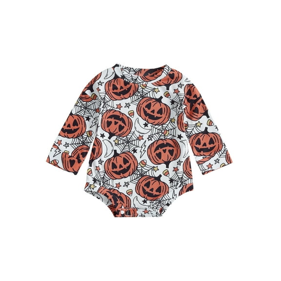 GXFC Infant Baby Boys Girls Halloween Romper Newborn Long Sleeve Pumpkin Print One Piece Jumpsuit Cute Halloween Bodysuit Costume 0-18M