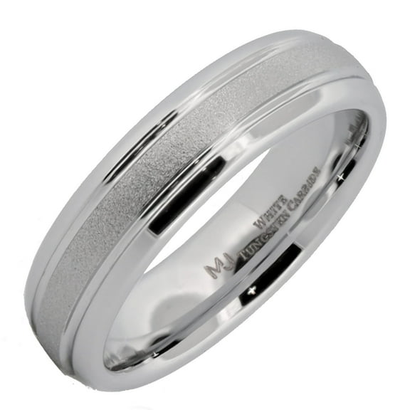 MJ Metals Jewelry White Tungsten Carbide Ring For Men Women Sand Blasted Center Polished Edges COMFORT FIT 6mm Size 10.5